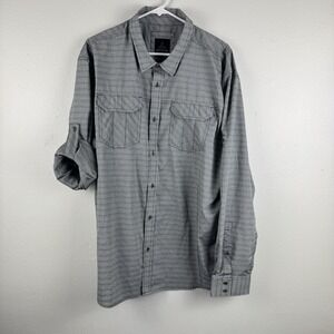 PRANA Breathe Mens Long Sleeve Roll Tab Performance Button Shirt Plaid Gray  XXL